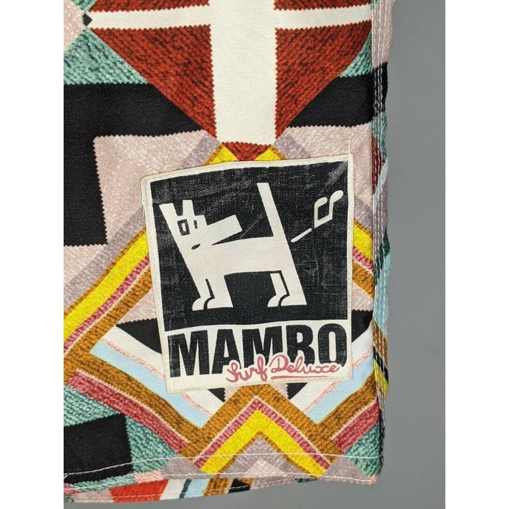 Mambo Boy's Board Shorts Size 10 Black Orange Geometric Zig Zag Pocket - Picture 3 of 12